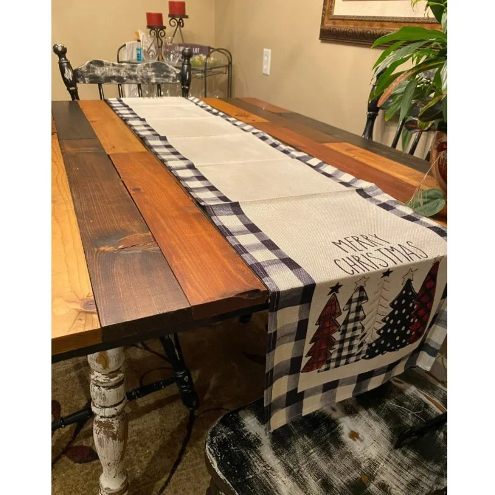 Christmas Table Runner Plaid Cottage Decor Holiday Decoration Decorative Cloth
